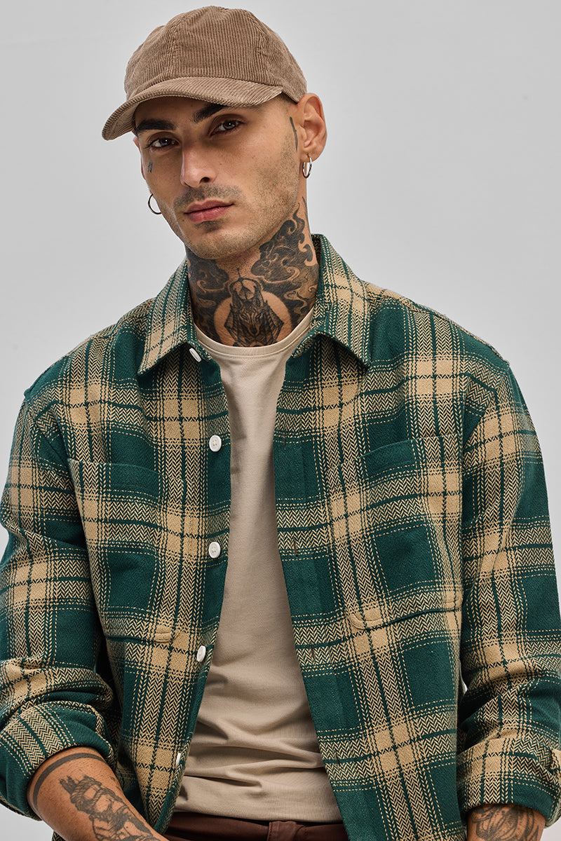 SNITCH Dark Green Flannel Checks Slim Fit Shirt - view 4