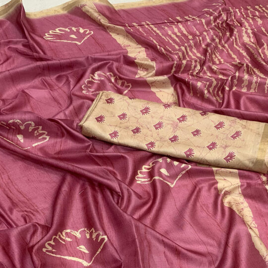 Peachmode Light Wine Printed Tussar Silk Saree - view 2