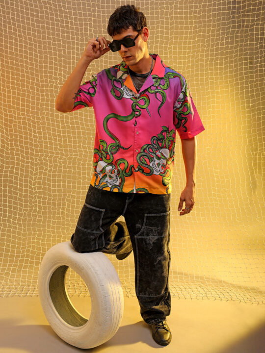The Indian Garage Co Men's Multicolor Oversized Fit Graphic Shirt - view 2