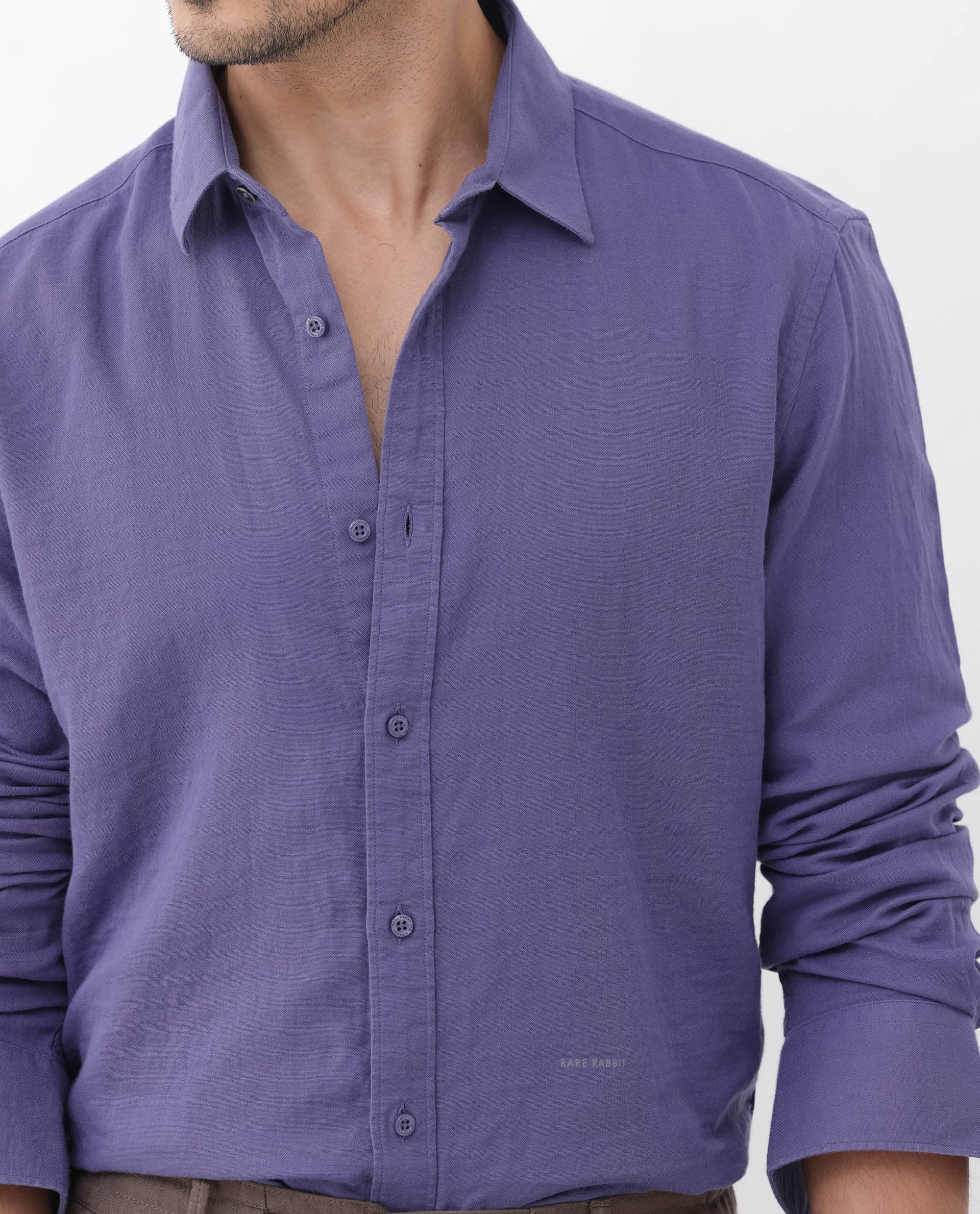 Rare Rabbit Mens Layerr Dusky Purple Cotton Fabric Full Sleeves Solid Shirt - view 5