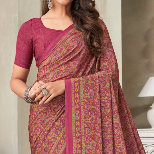 Peachmode Magenta Printed Crepe Saree – Women's - view 2