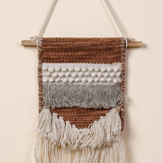 ITOKRI CRAFTS INITIATIVE Bhadohi Handwoven Wool Geometric Fringed Wall Hanging - view 2