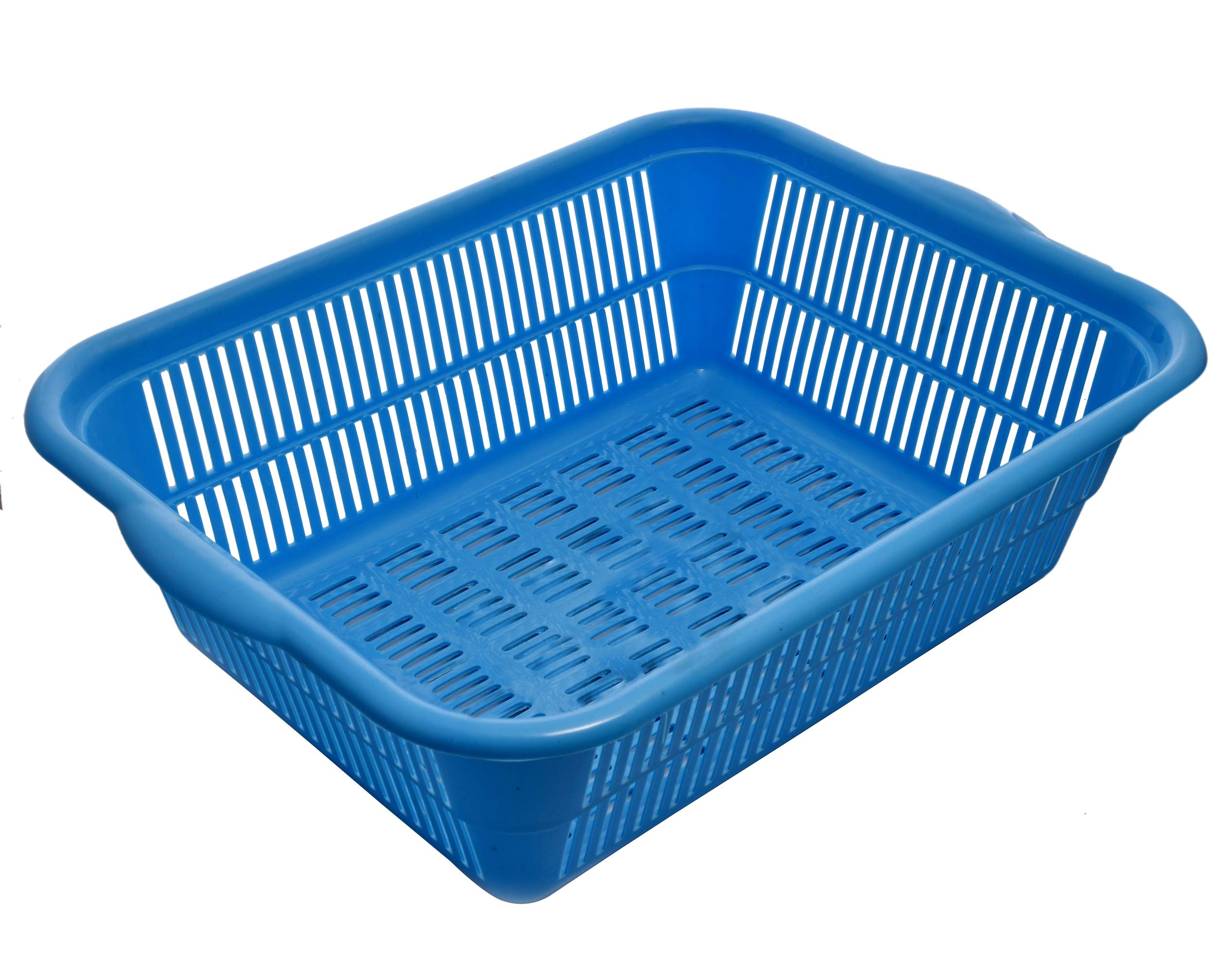 Kuber Industries 2 Pieces Plastic Kitchen Dish Rack Drainer Vegetables and Fruits Basket Dish Rack Multipurpose Organizers,Large Size,Blue & Red - view 3