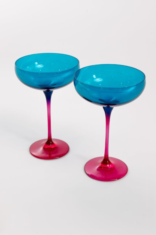 Estelle Colored Glass Estelle Colored Champagne Coupe - Set of 2 {Colorblock: Teal + Fuchsia} - view 2