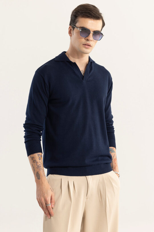 SNITCH EliteEdge Navy Full Sleeve Polo