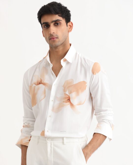 Rare Rabbit Men's Field Beige Cotton Lyocell Fabric Floral Print Full Sleeves Shirt - view 2