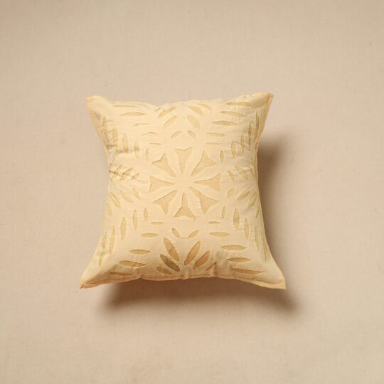 SHADES OF MARUDHARA Yellow - Cut Work Cotton Applique Cushion Cover (16 x 16 in) 13