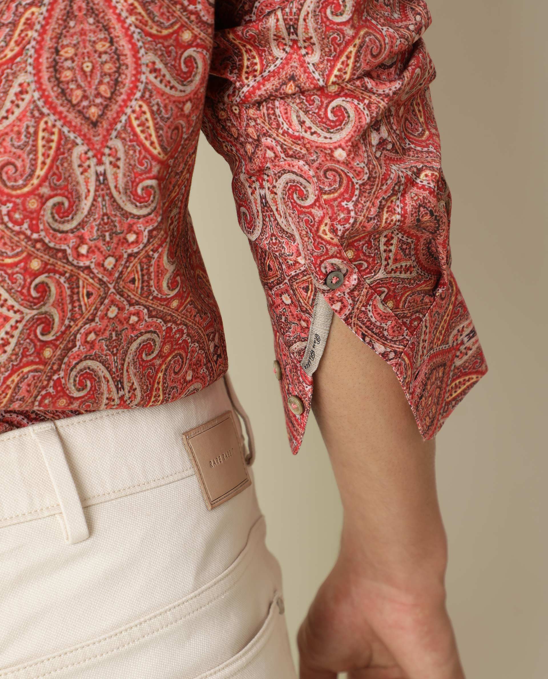 Rare Rabbit Men's Moire Red Cotton Fabric Paisley Print Full Sleeves Shirt - view 5
