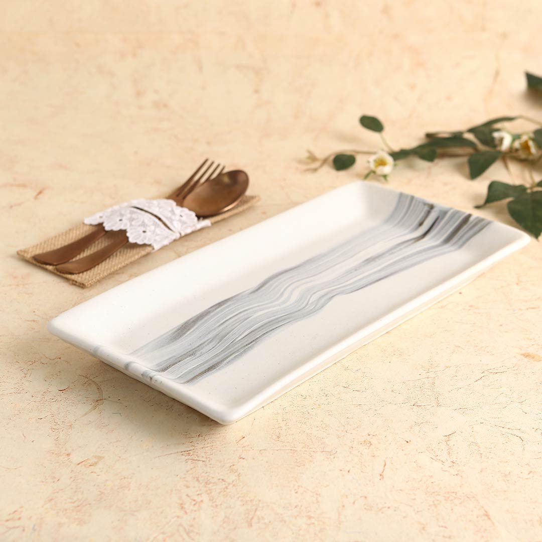 Wonderchef Teramo Stoneware Rectangular Platter 12" x 6" - Marble White - view 3