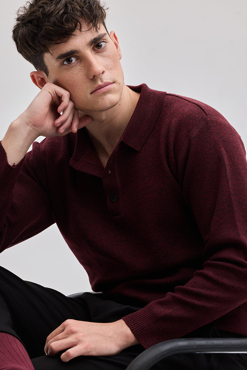 SNITCH Maroon Knitted Polo Sweater - view 7