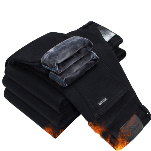 Black Slim Fit Velvet Warm Jeans for Male ..
