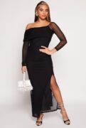 haute_monde Haute Monde Mesh One Shoulder Maxi Dress