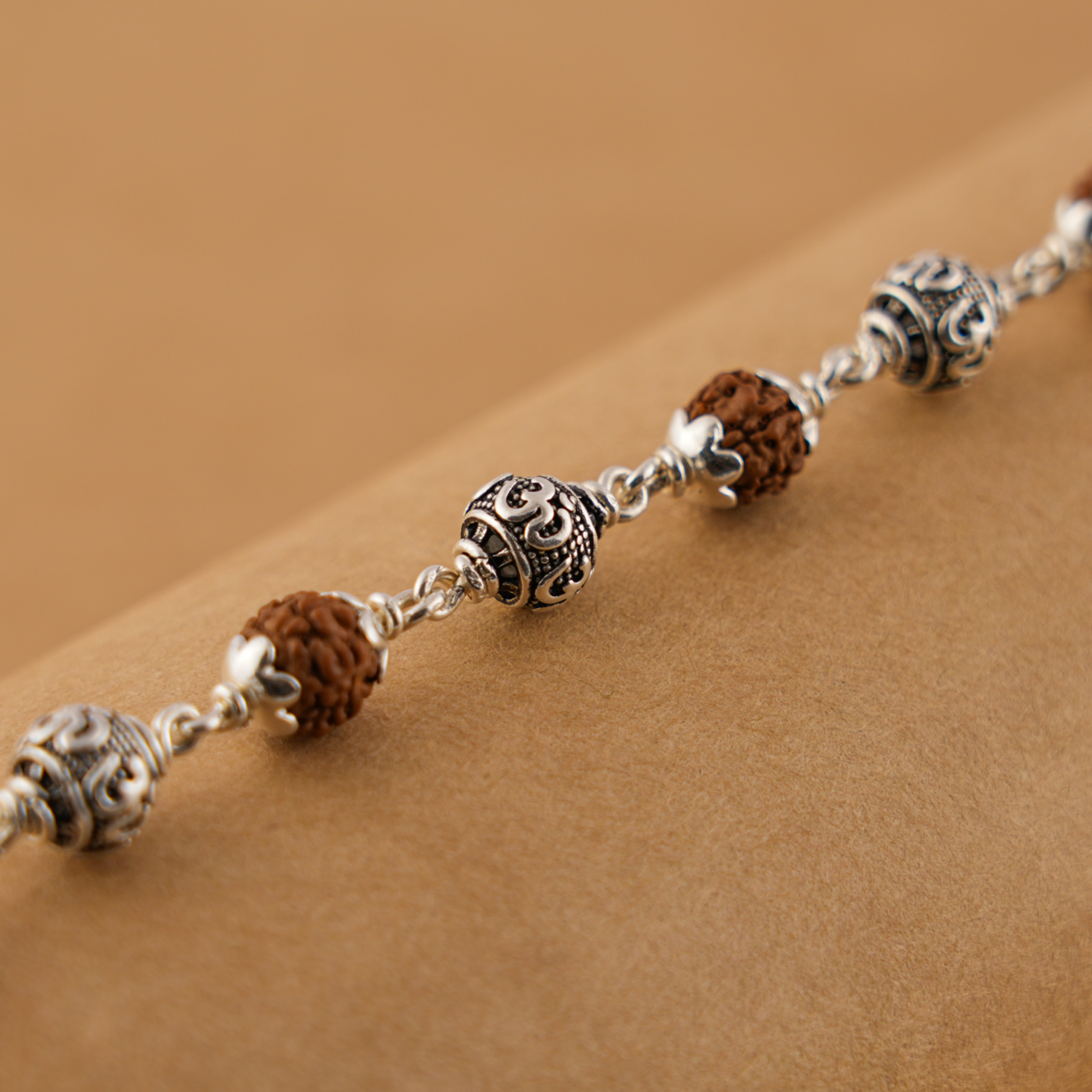Prinjal Jewellers Silver Rakhi with Rudraksha and Om Beads - view 3