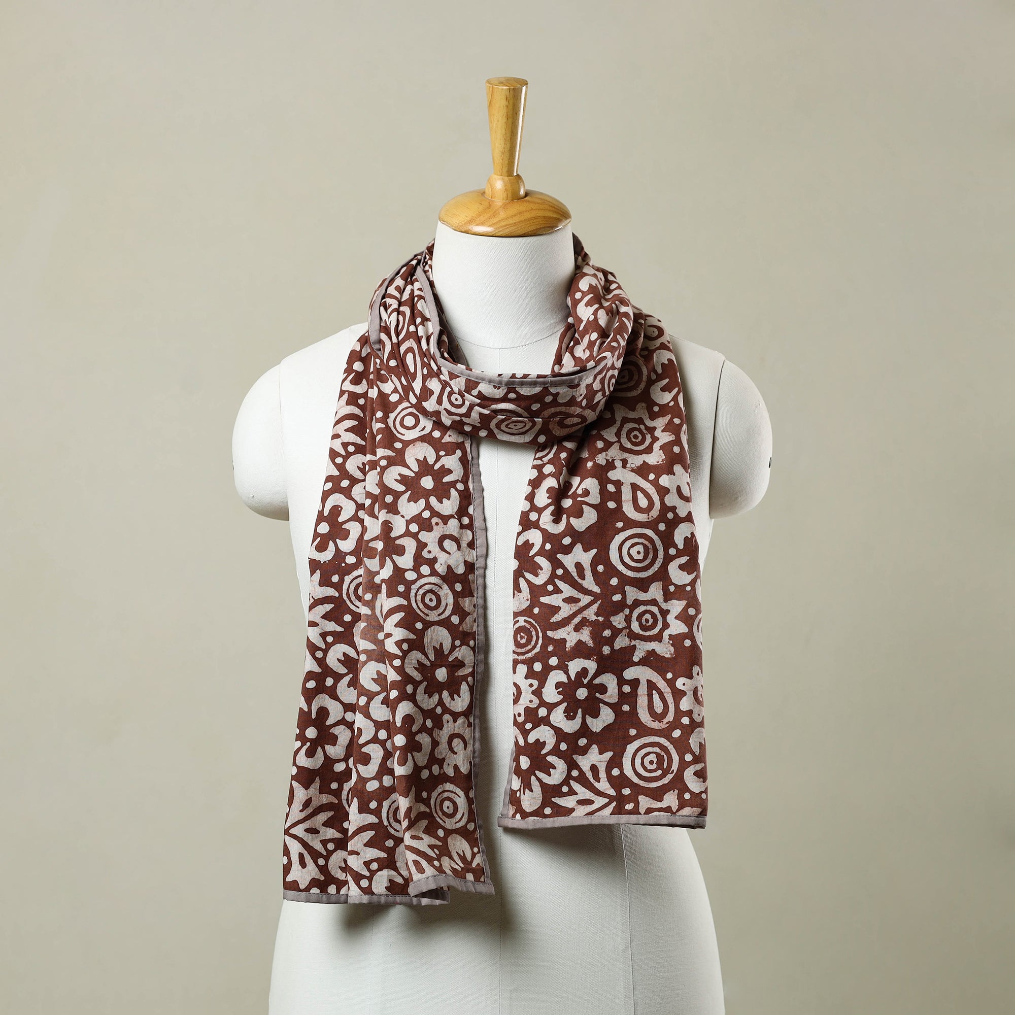 STOLES & SCARVES Brown - Cotton Hand Batik Print Stole 08