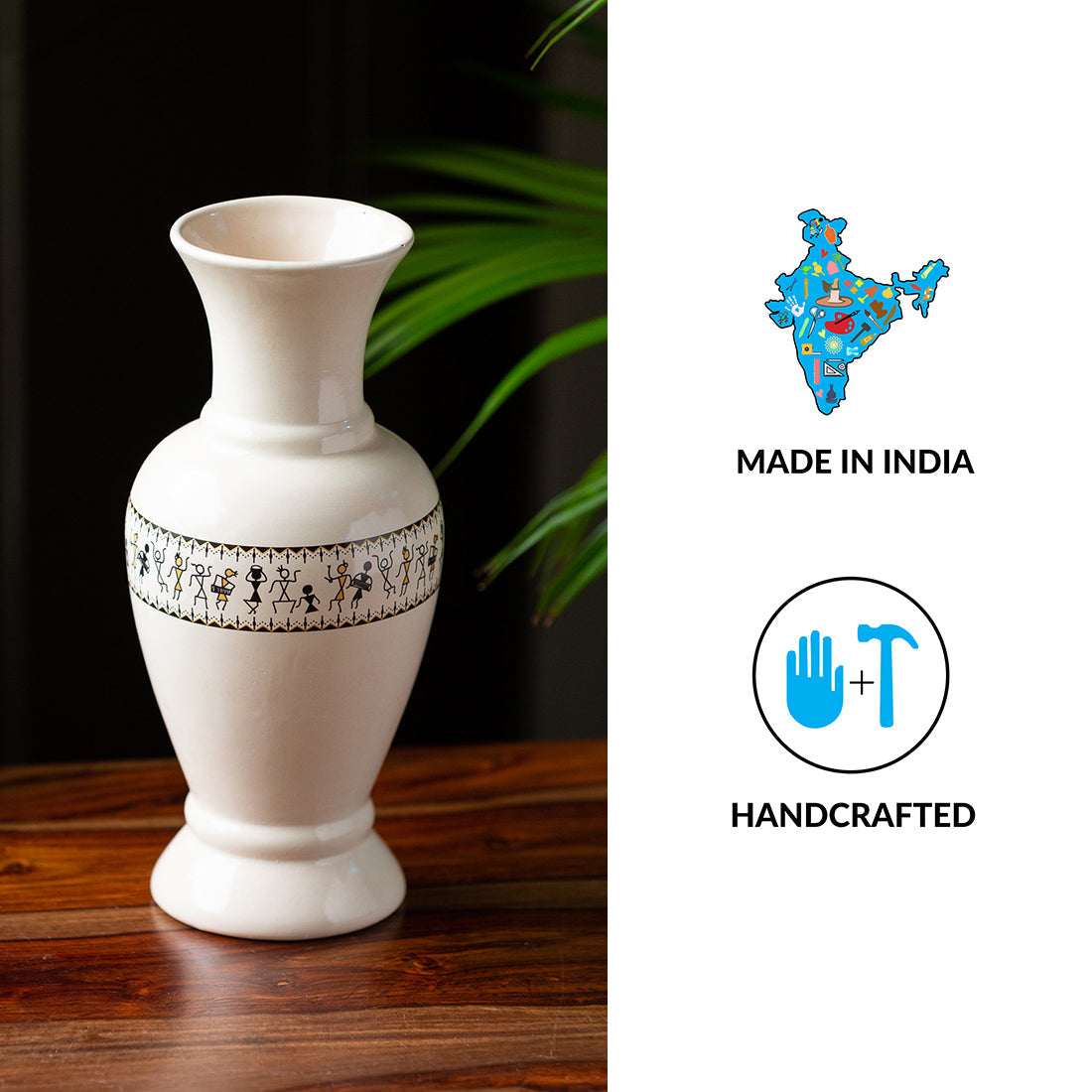 EXCLUSIVELANE 'Whispers of Warli' Handcrafted Ceramic Vase - view 3