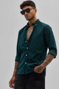 SNITCH Dark Green Slim Fit Corduroy Shirt