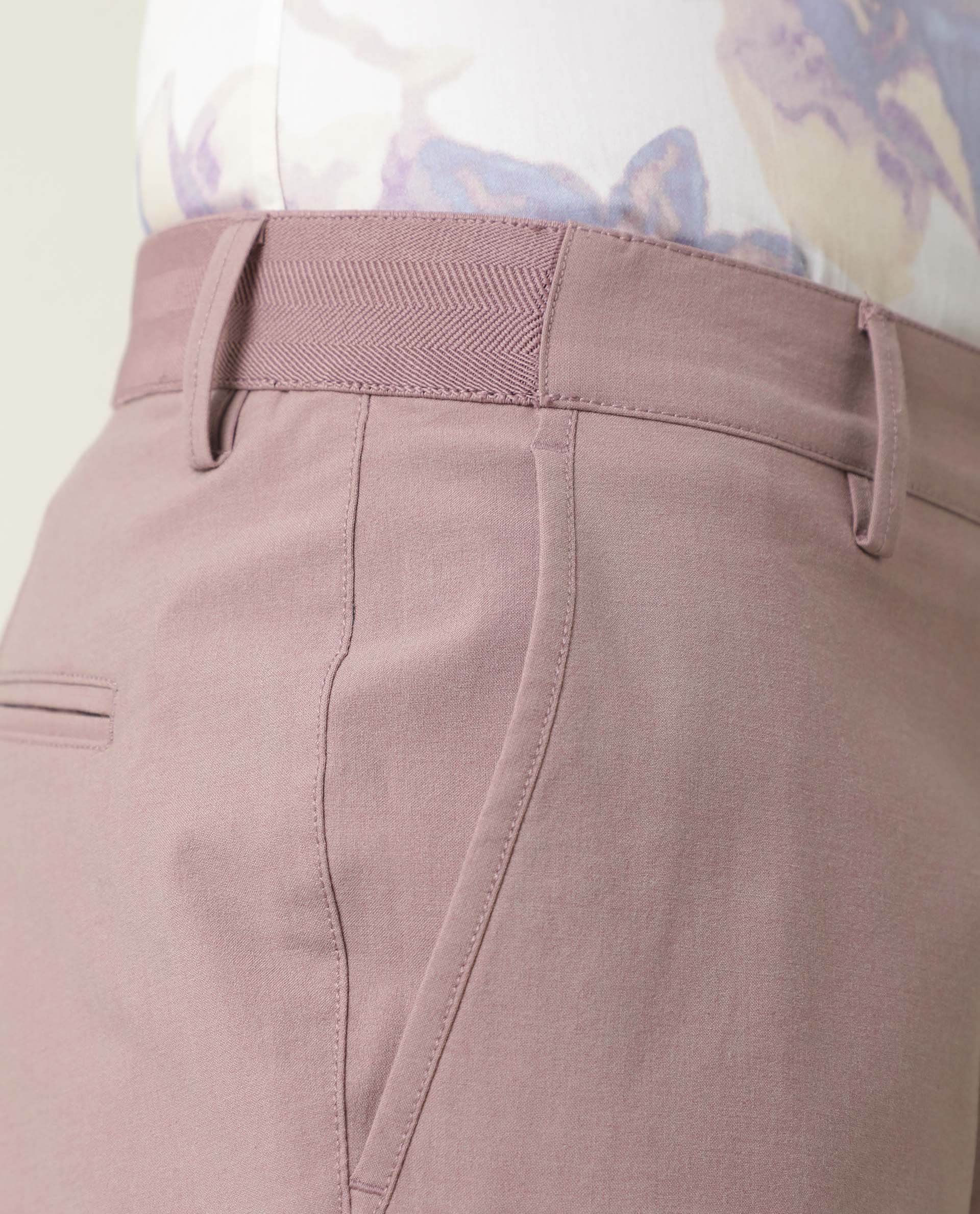 Rare Rabbit Men's Driver Pink Polyester Viscose Fabric Button & Zip Closure Slim Fit Trouser - view 5