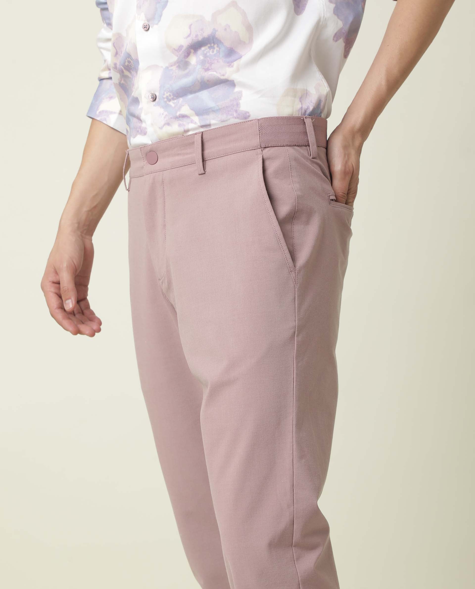Rare Rabbit Men's Driver Pink Polyester Viscose Fabric Button & Zip Closure Slim Fit Trouser - view 7