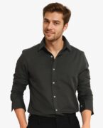 Rare Rabbit Mens Otago Olive Cotton Fabric Full Sleeves Regular Fit Solid Twill Shirt