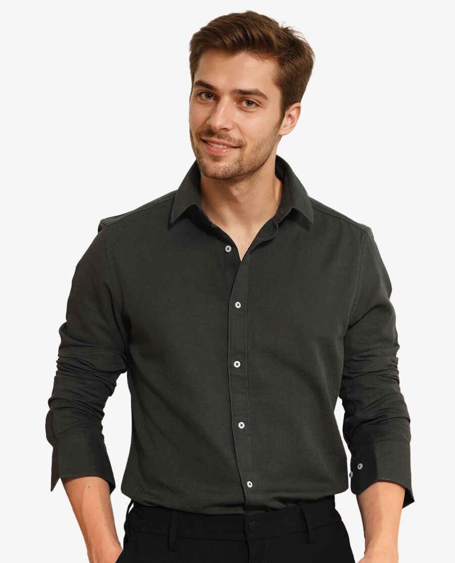 Rare Rabbit Mens Otago Olive Cotton Fabric Full Sleeves Regular Fit Solid Twill Shirt