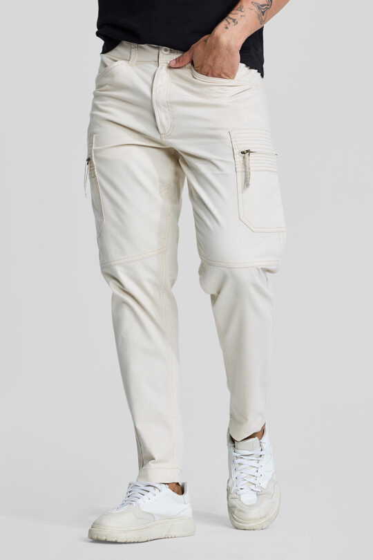 SNITCH Off White Slim Fit Cargo Pants