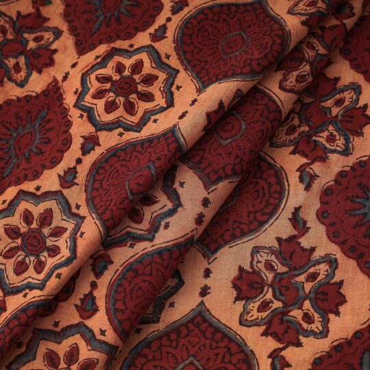 AJRAKH BY JABBAR KHATRI Beige & Maroon Ajrakh Block Printed Cotton Fabric - view 2