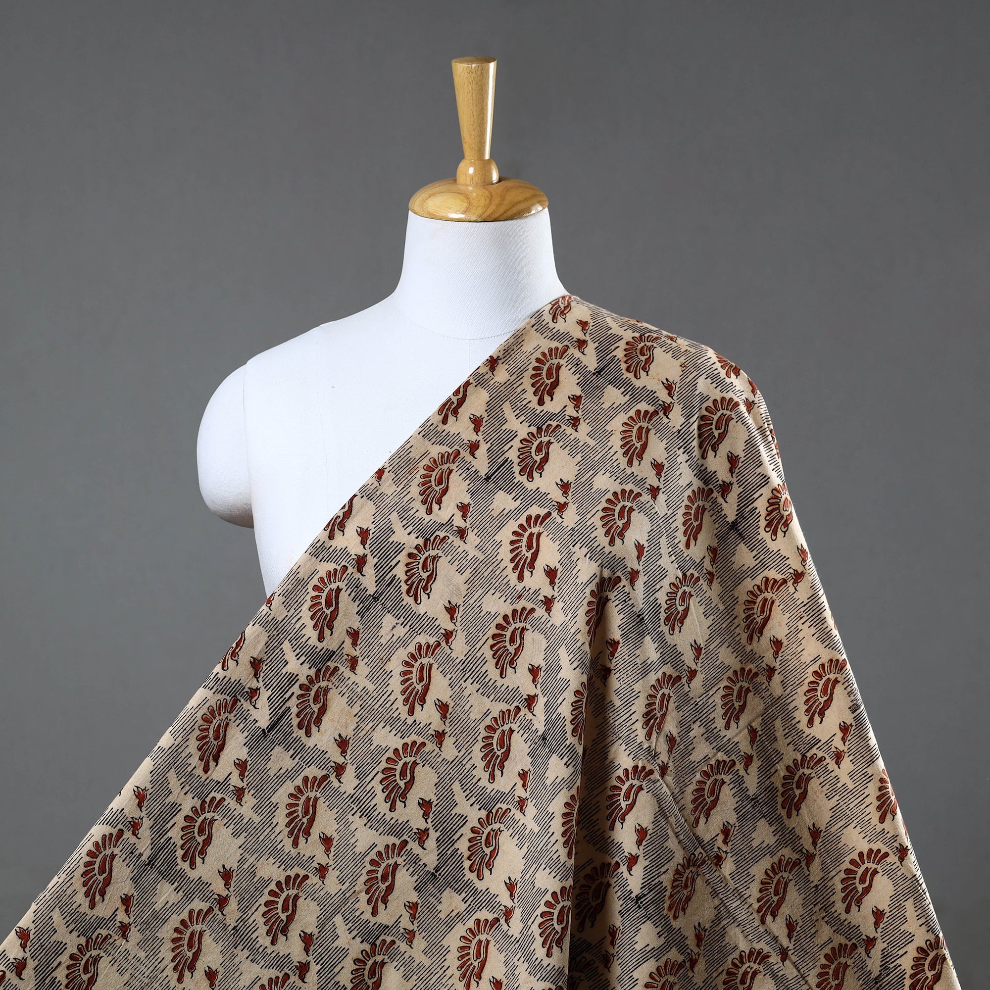 PITCHUKA SRINIVAS KALAMKARI PEDANA Beige - Block Print Cotton Pedana Kalamkari Fabric 18