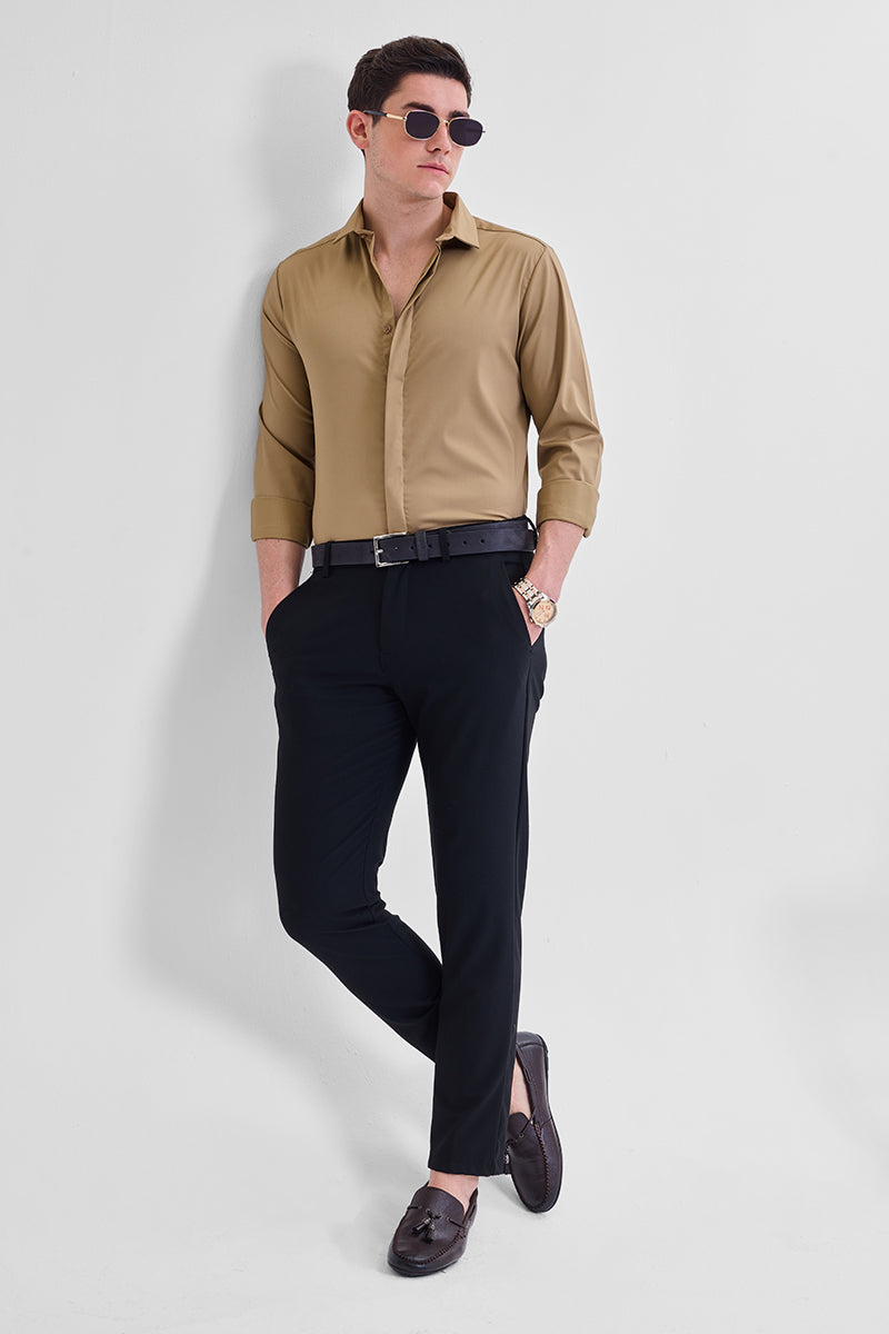 SNITCH Light Brown Solid Concealed Placket Shirt - view 6