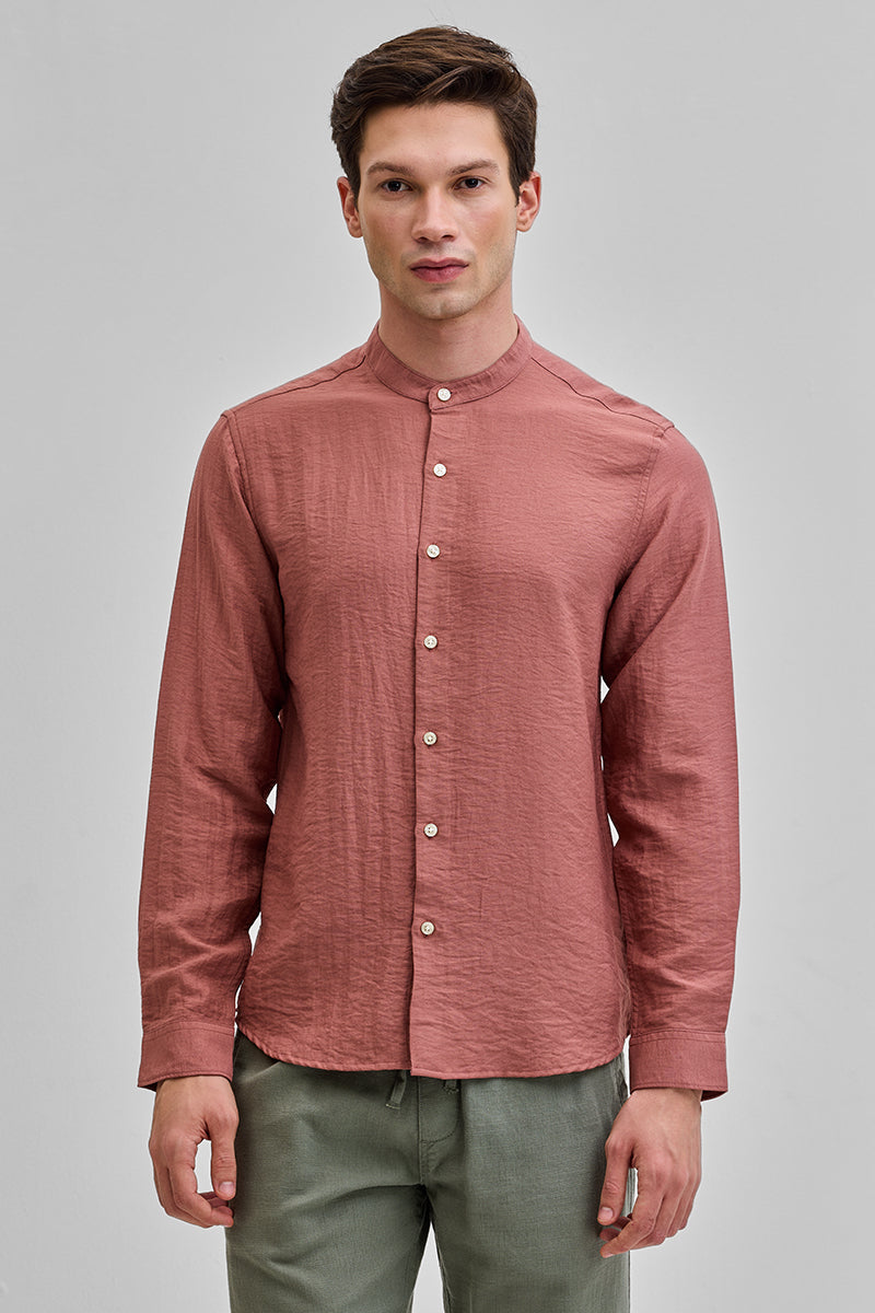 SNITCH Coral Mandarin Linen Blend Shirt - view 6