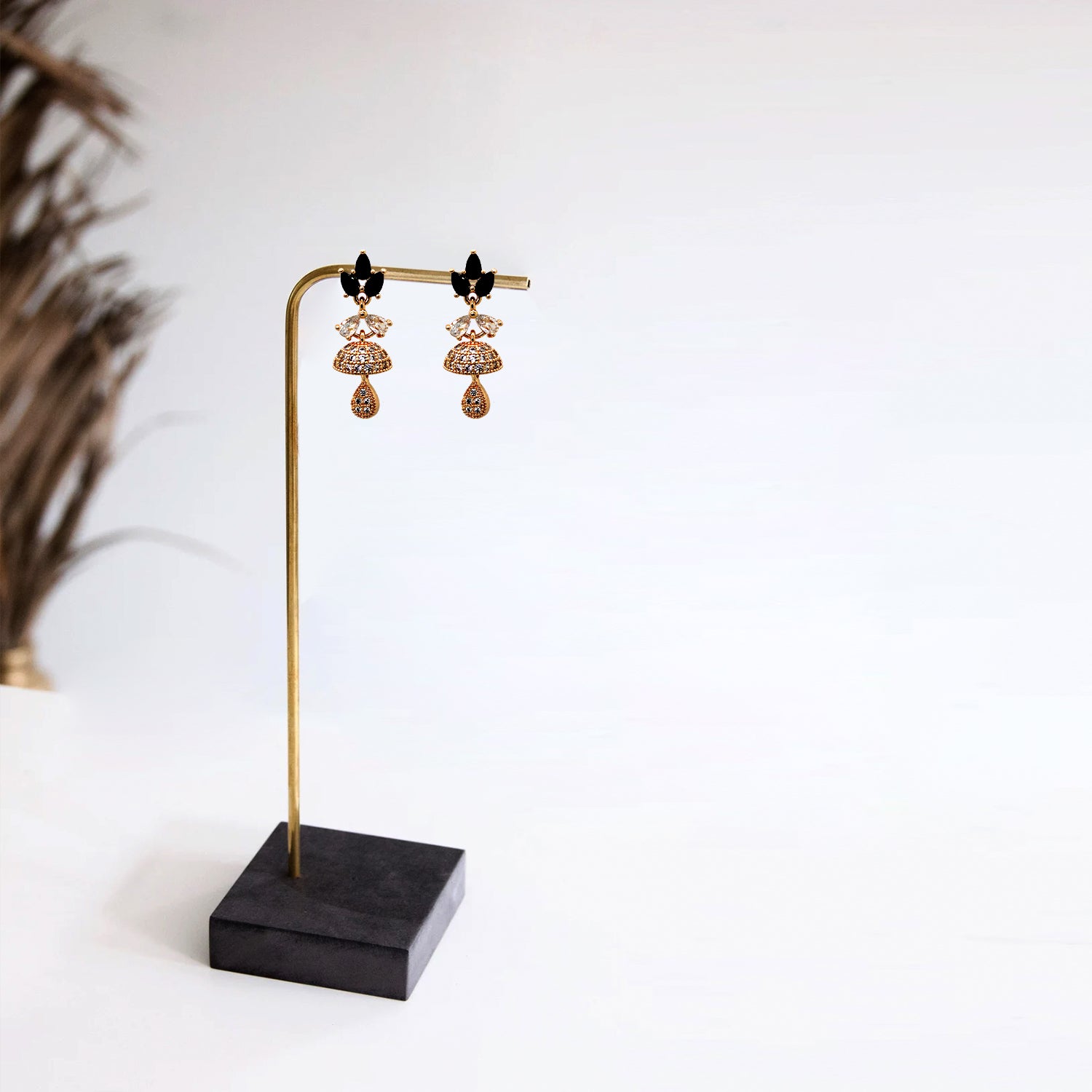 Branta Black and White Diamond Jhumka Earrings For Women - view 2