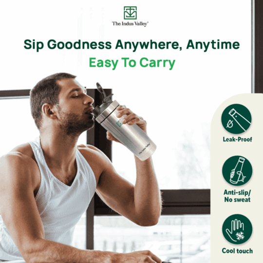 The Indus Valley Vacuum Insulated Stainless Steel Gym Shaker Bottle with Steel Agitator for Pre/Post Workout, 750ml - view 2