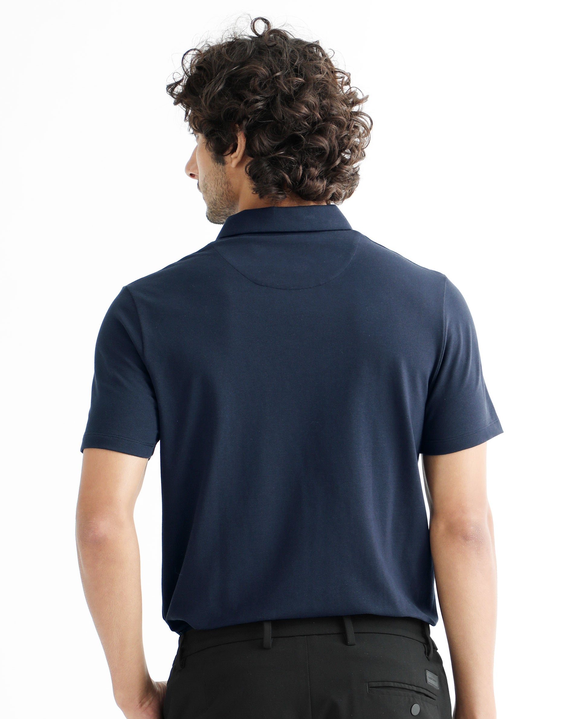 Rare Rabbit Men's Poka Navy Cotton Lycra Fabric Collared Neck Half Sleeves Polo T-Shirt - view 11