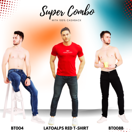 BlackTree Buy 2 premium Jeans BT004,BT005 & Red LATOALPS T-Shirt WITH 100% CASHBACK