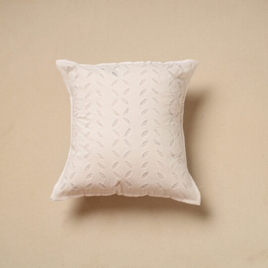 SHADES OF MARUDHARA White - Cut Work Cotton Applique Cushion Cover (16 x 16 in) 09