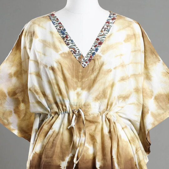ITOKRI CASUALS Brown - Shibori Tie-Dye Cotton Kaftan with Tie-Up Waist (Medium) - view 2