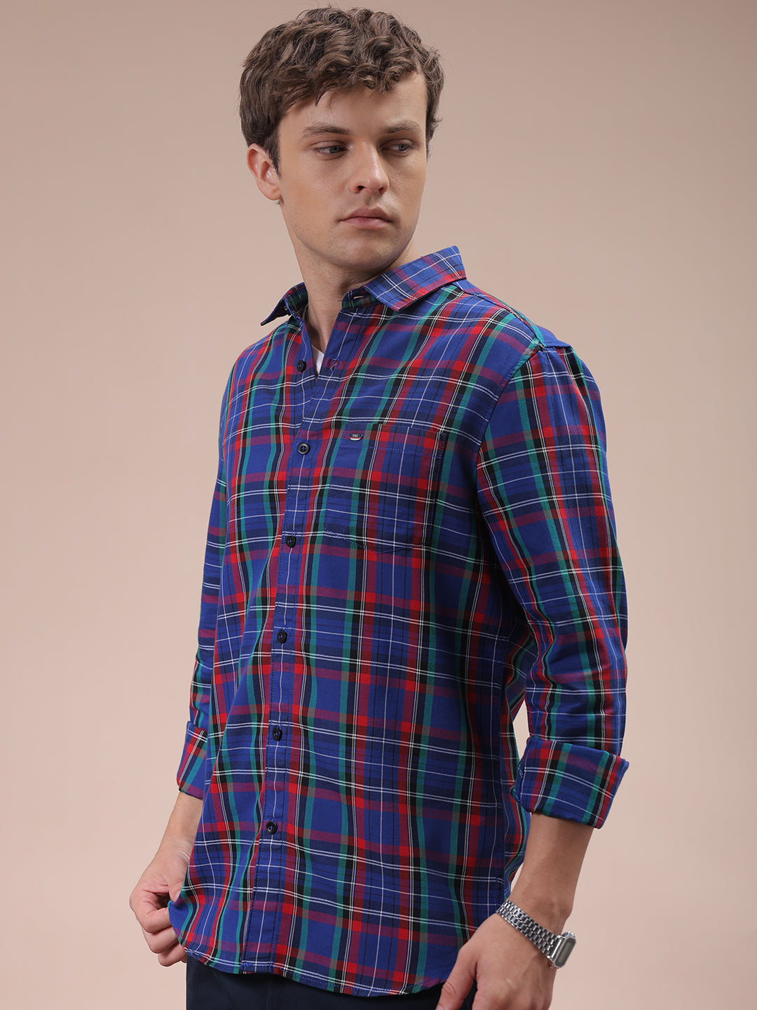 The Indian Garage Co Men's Purple Slim Fit Checked Shirt - view 3