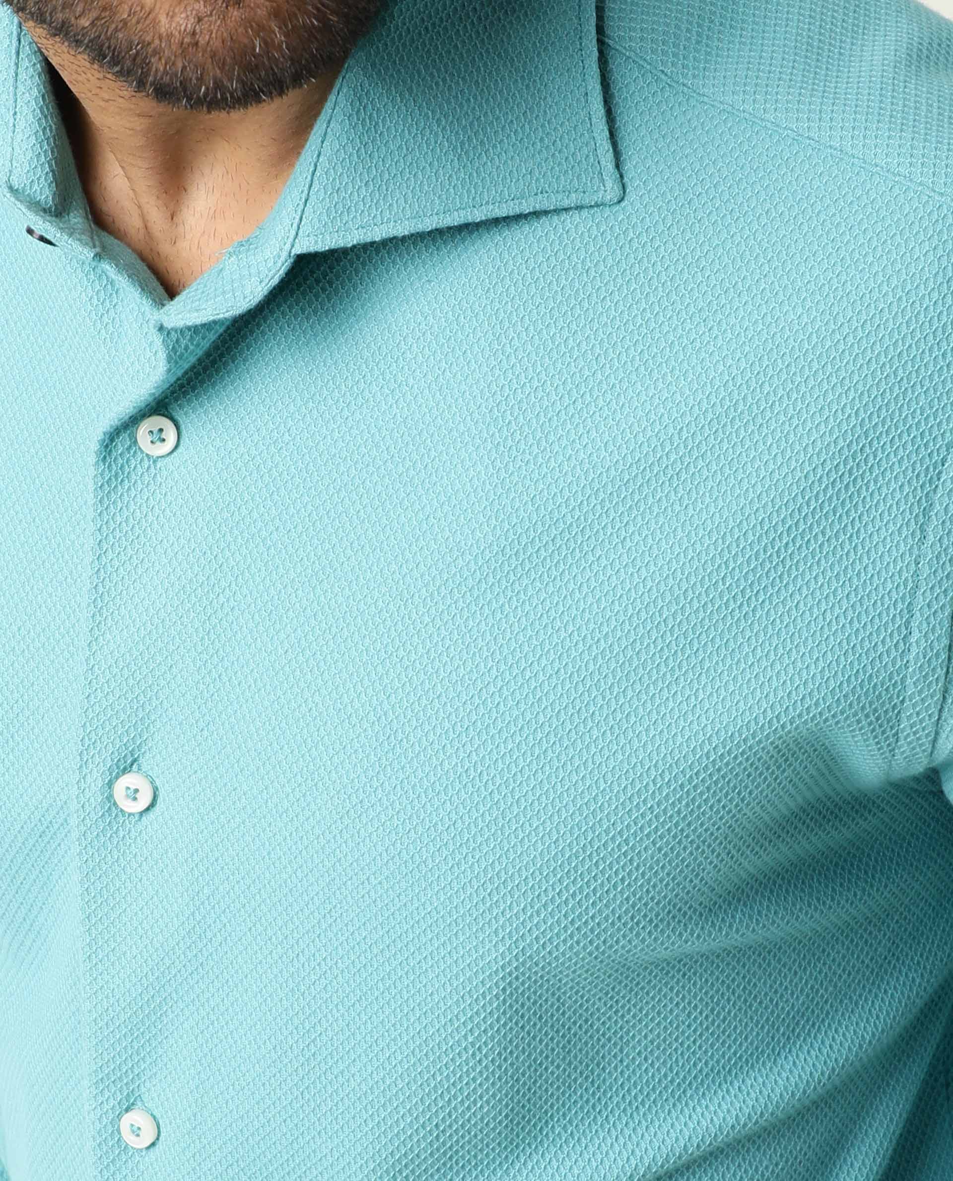 Rare Rabbit Men's Venezya Turq Shirt Cotton Fabric Collared Neck Full Sleeves Button Closure Slim Fit - view 5