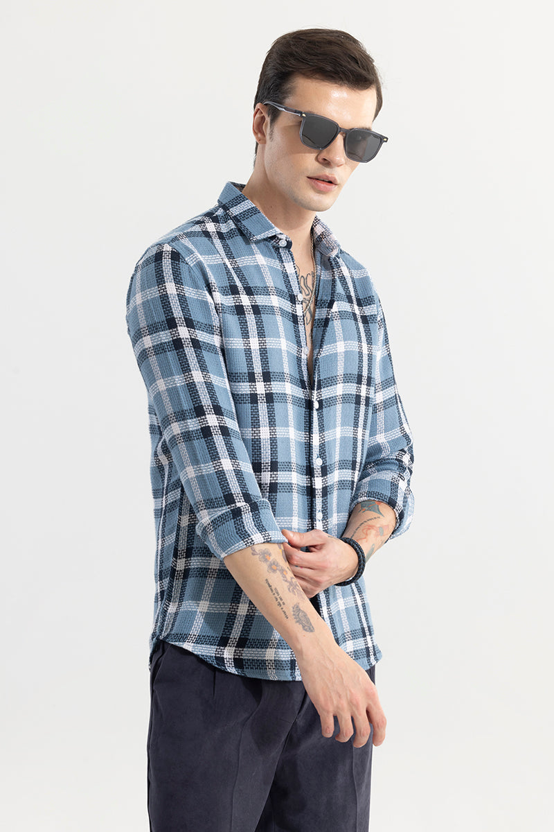 SNITCH Gridline Blue Checks Shirt - view 4