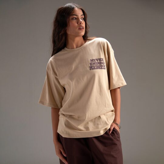 IZF " Never ending Madness " Beige Oversize T-shirt For Women