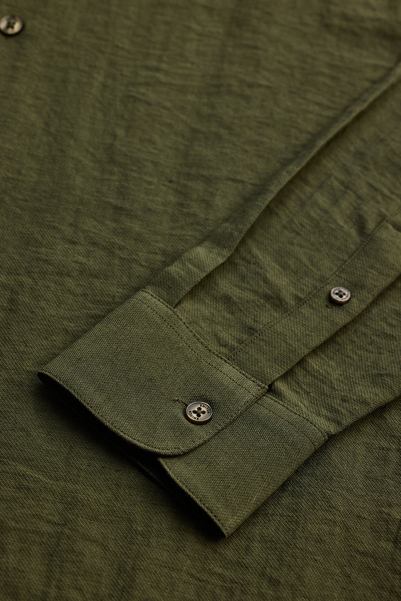 SNITCH Olive Slim Fit Linen Shirt - view 8