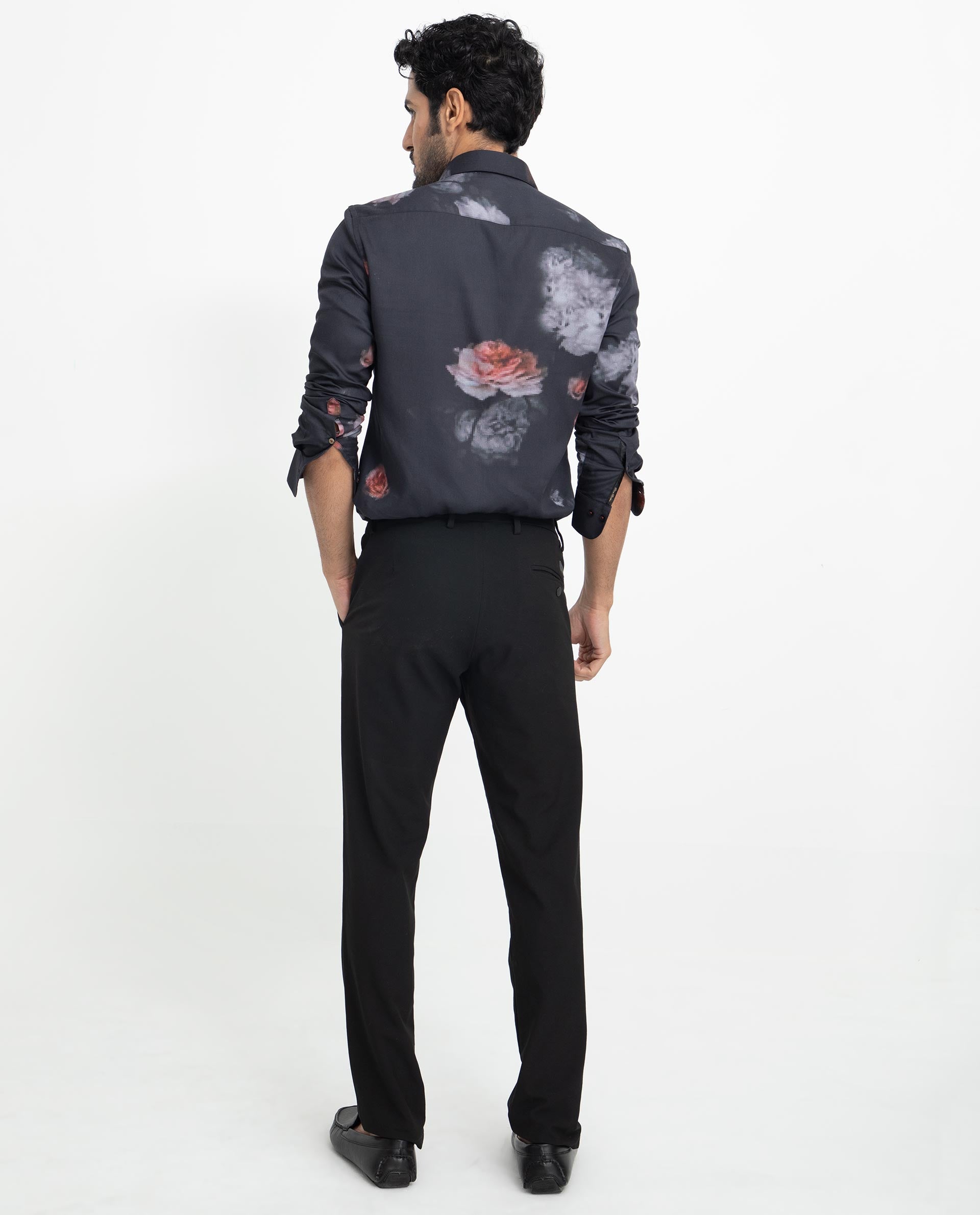 Rare Rabbit Men's Tulson Black Cotton Modal Fabric Floral Print Full Sleeves Shirt - view 12