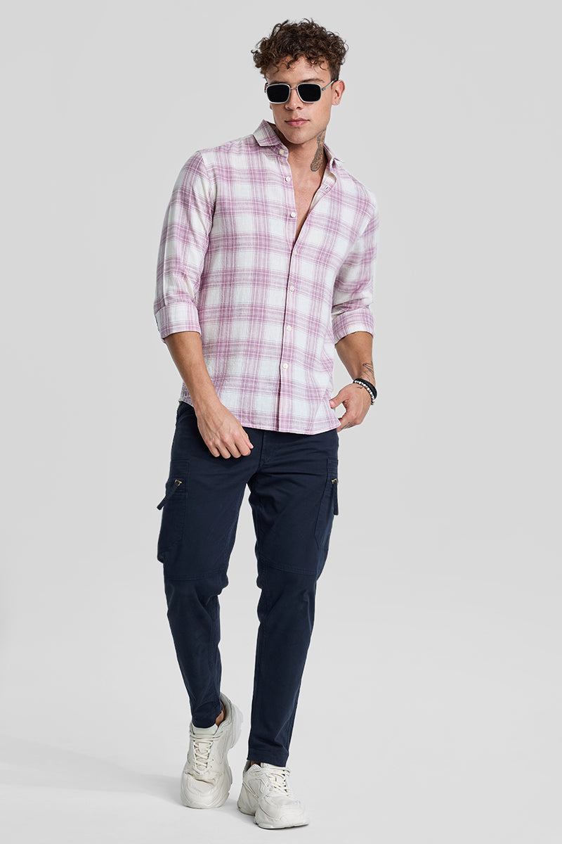 SNITCH Lilac Checks Linen Blend Shirt - view 3