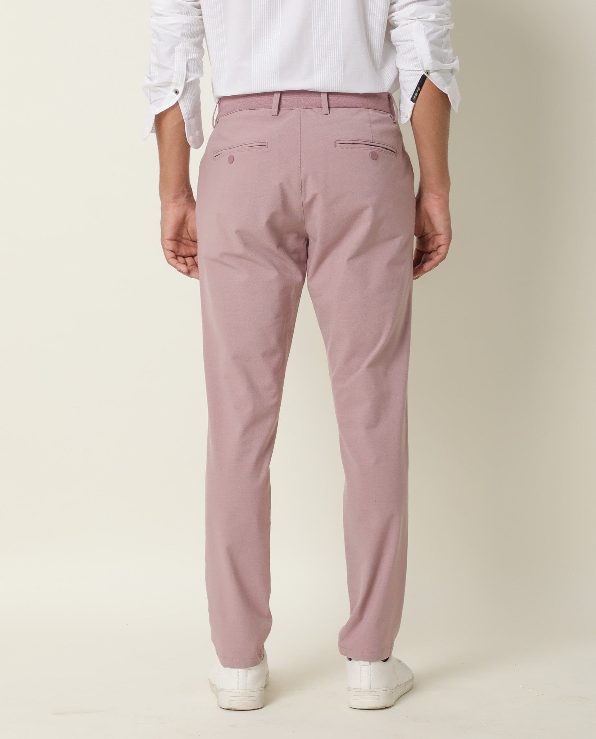 Rare Rabbit Men's Driver Pink Polyester Viscose Fabric Button & Zip Closure Slim Fit Trouser - view 13