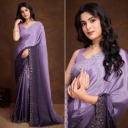 Peachmode Lavender Ombre Chinon Saree With Mirror Border