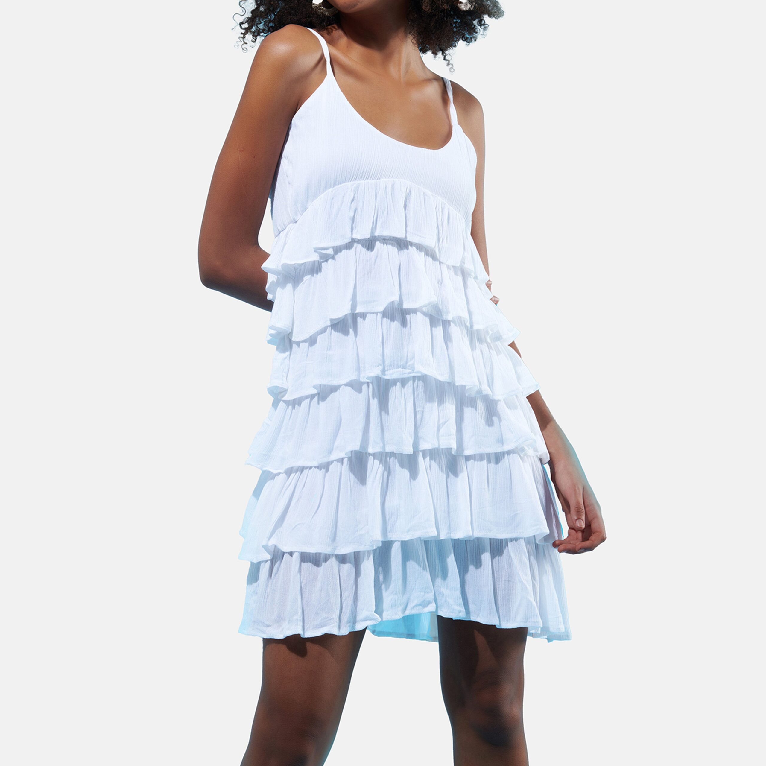 I Z F White Ruffle Layered Summer Dress - view 3