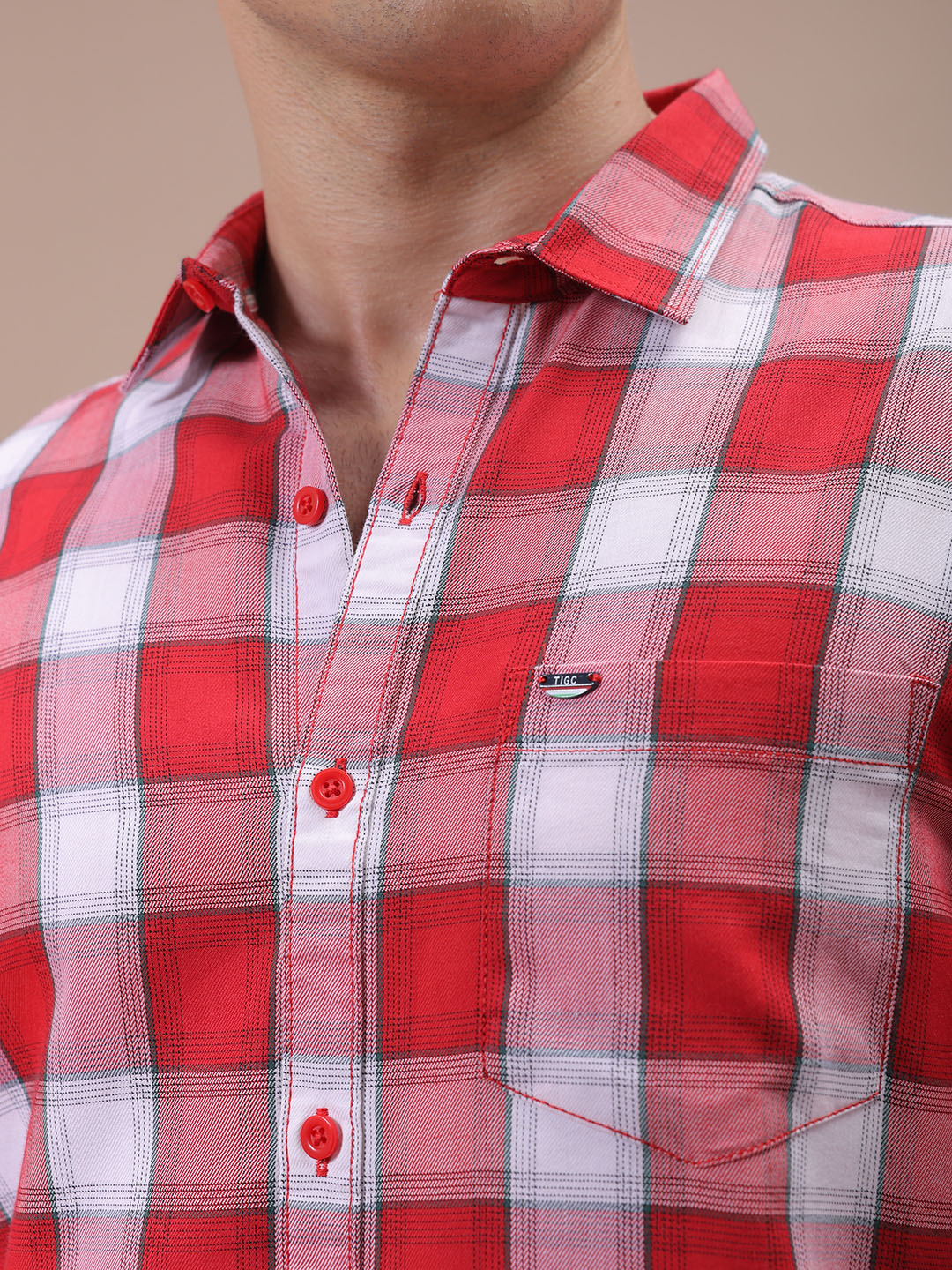 The Indian Garage Co Men's Red Slim Fit Checked Shirt - view 6
