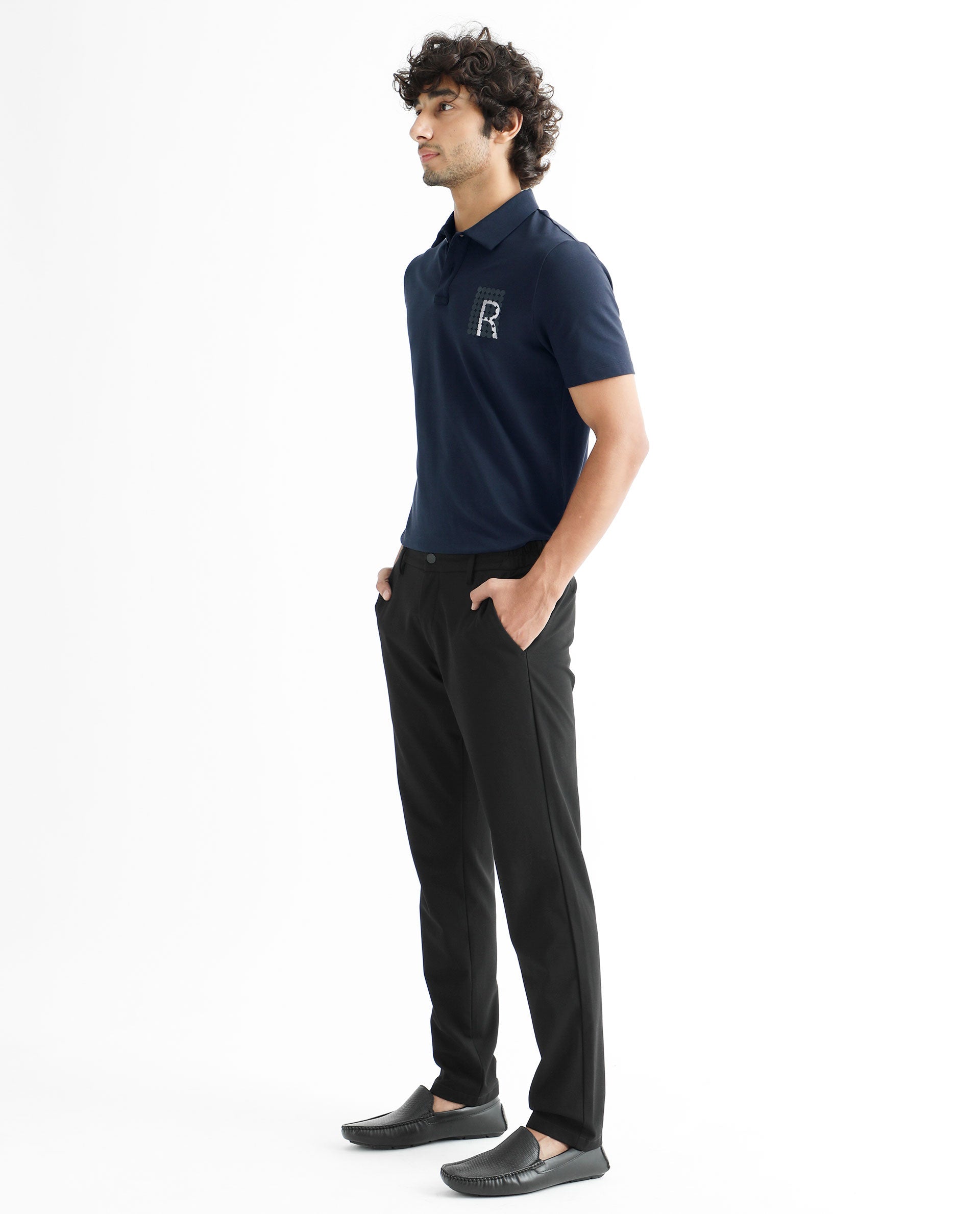 Rare Rabbit Men's Poka Navy Cotton Lycra Fabric Collared Neck Half Sleeves Polo T-Shirt - view 10