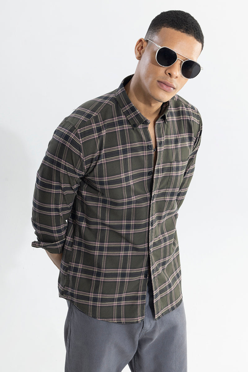 SNITCH Window Twist Olive Checks Shirt