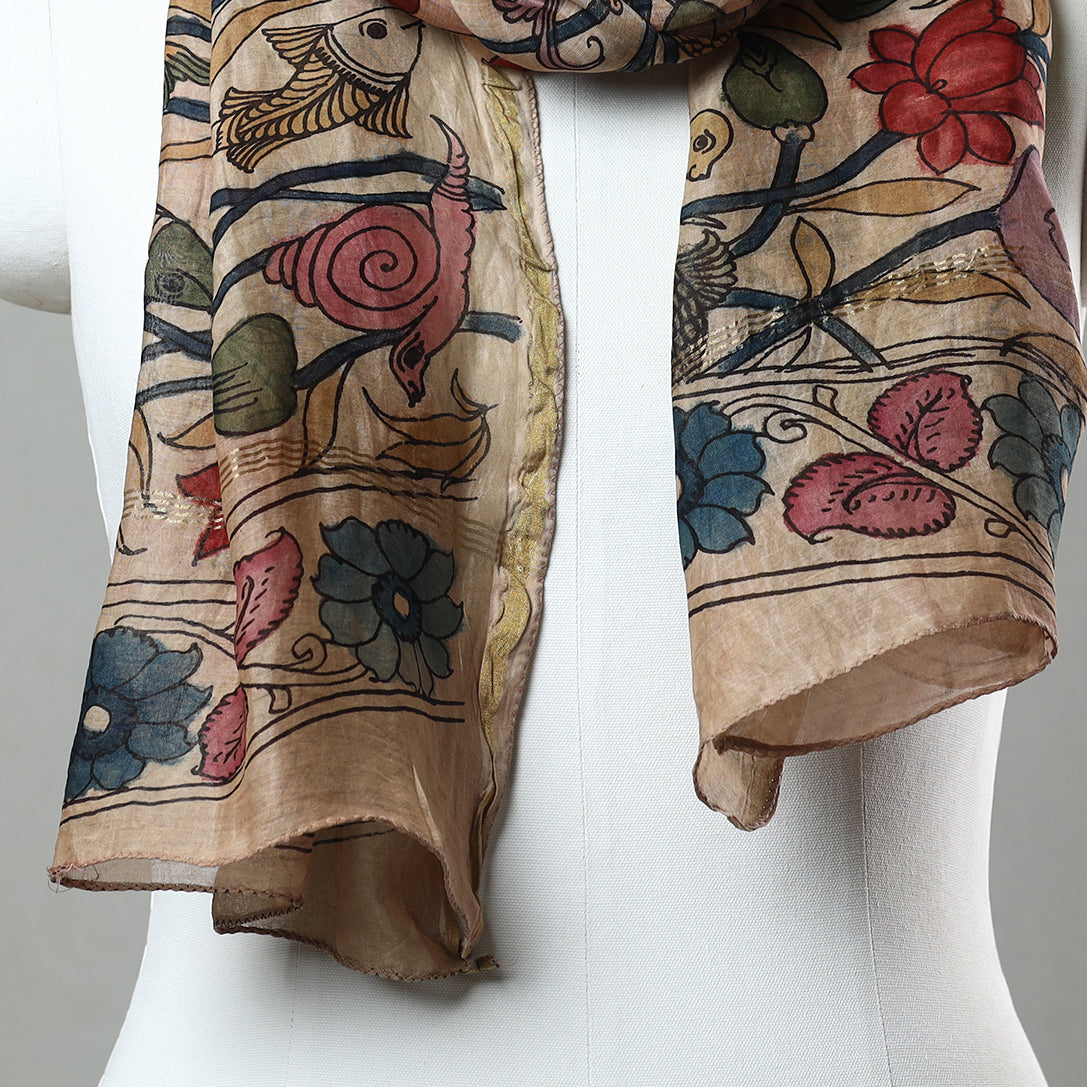 SOUTH KARGHA Beige - Srikalahasti Pen Work Kalamkari Handpainted Chanderi Silk Stole 29 - view 3
