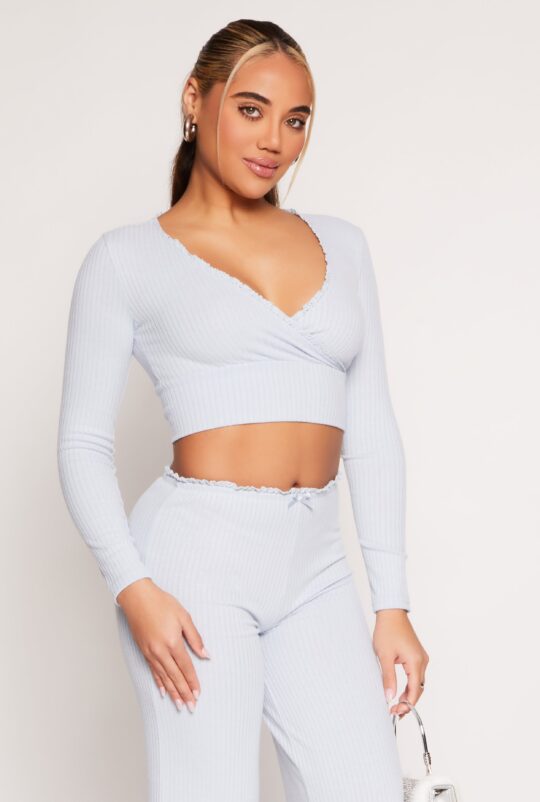 almost_famous Almost Famous Lace Trim Faux Wrap Crop Top
